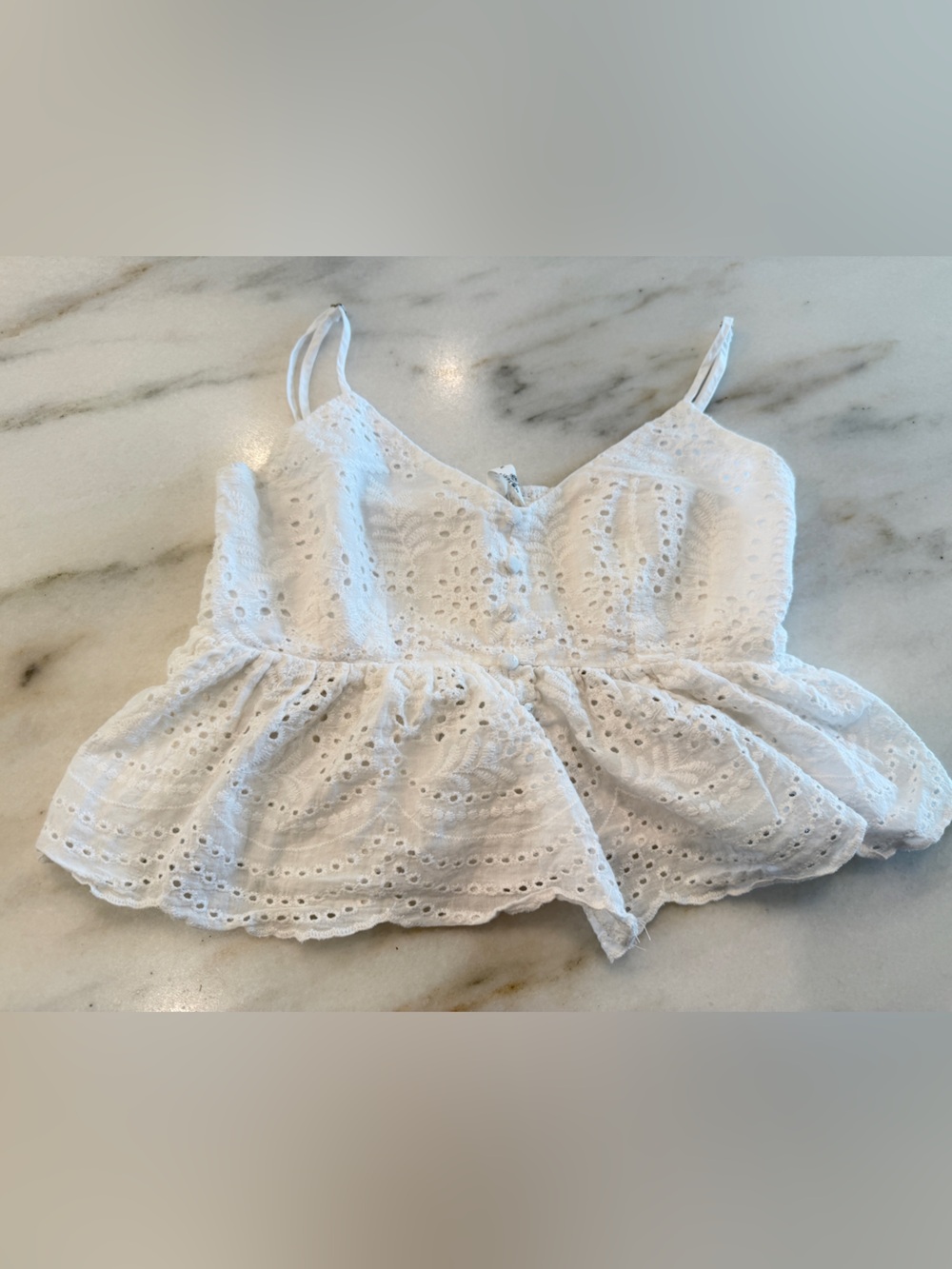 Altar’d State White Eyelet Lace Ruffle Peplum Crop Top XS